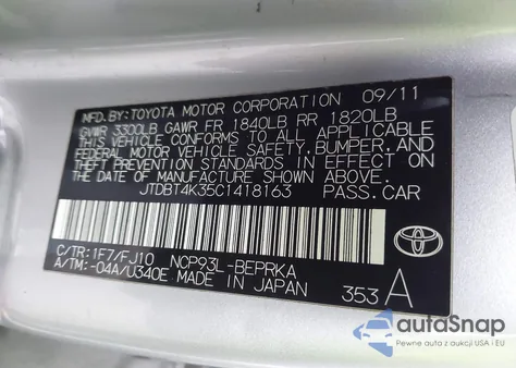2012 Toyota Yaris from USA, damaged, VIN JTDBT4K35C1418163